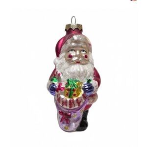 Vintage-Style Glass Santa Ornament Red, White and Silver